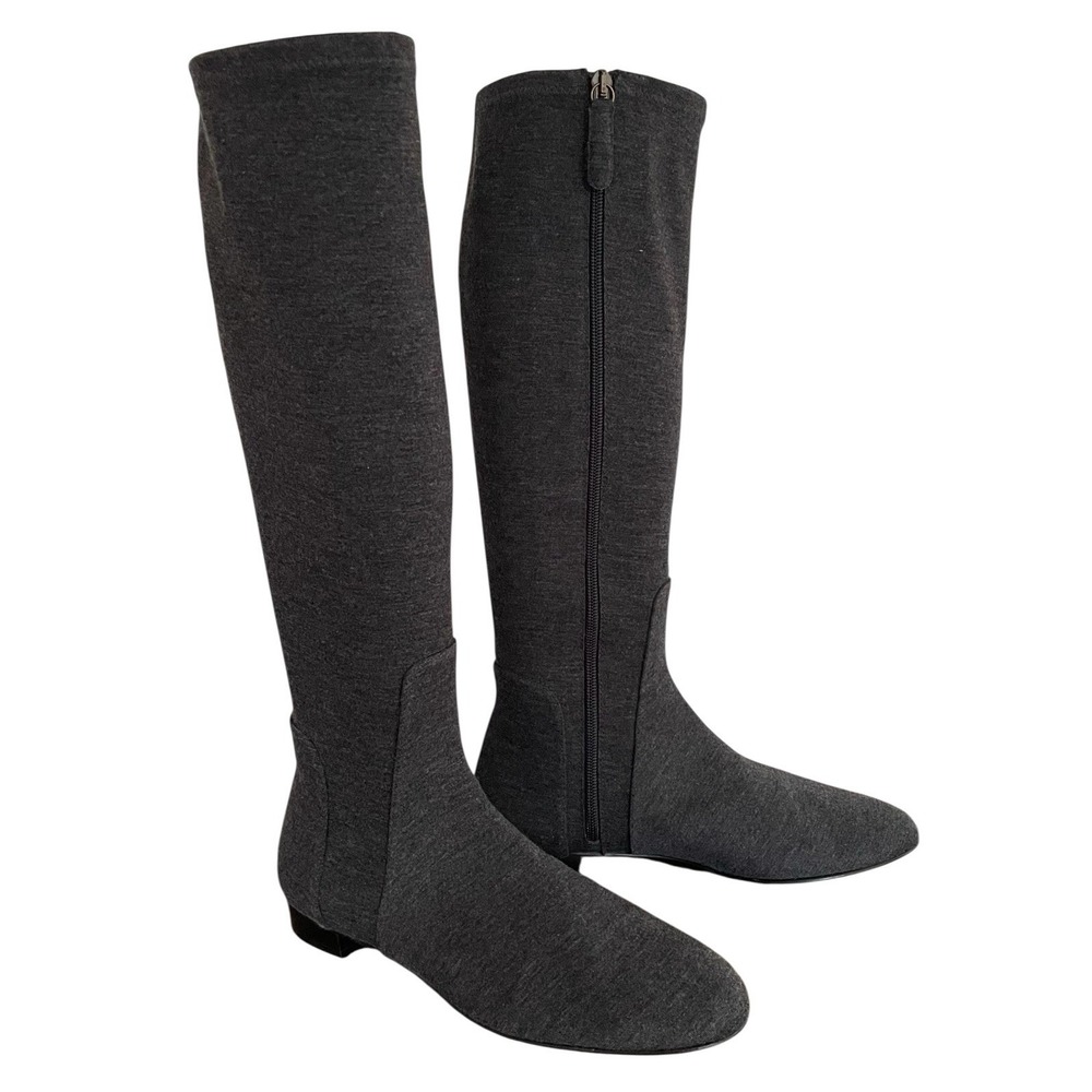 Delman Meg Tall Gray Stretch Knit Flannel Flat Riding Boots Minimalist 8.5 Women